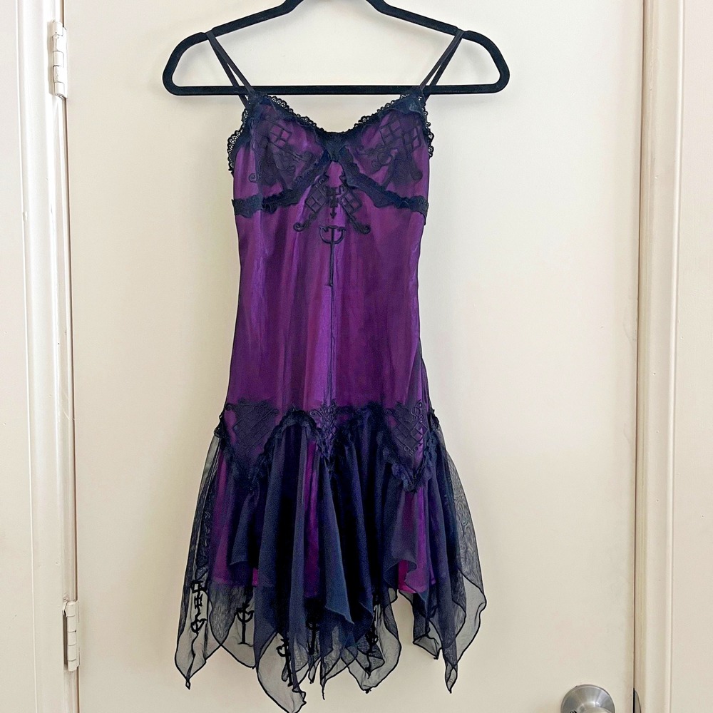 Widow Embroidered Lace Babydoll Slip Dress XXS Handkerchief Dark Fairy Goth Alt